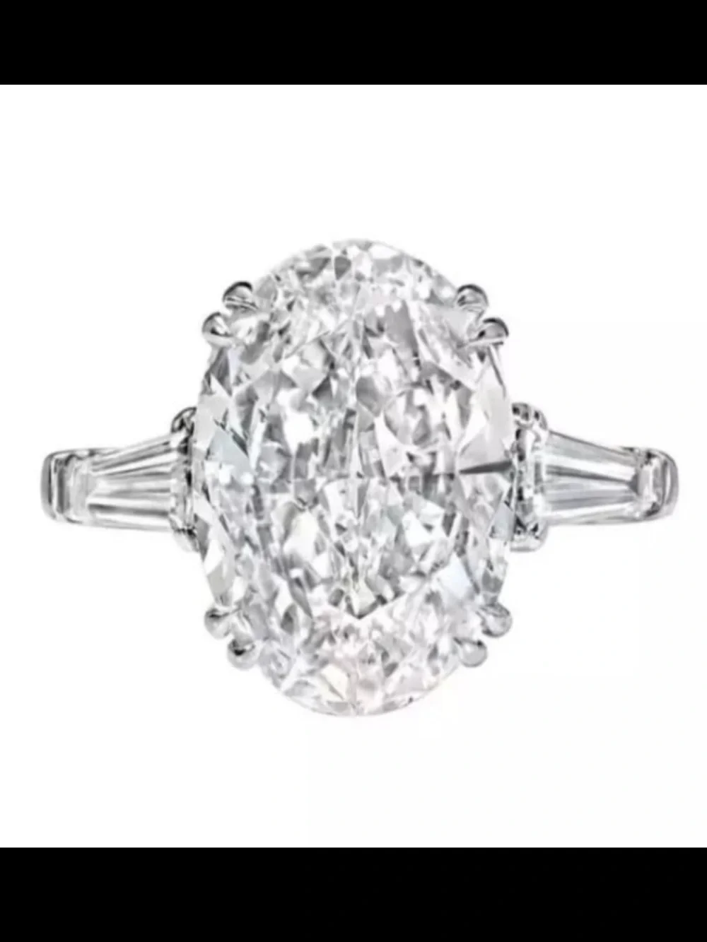 Classic Oval Simulated Diamond Three Stone Ring in White Gold Colored Metal